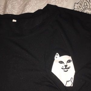 Black Tee With Cat In Pocket